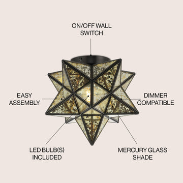 Stella 12" Moravian Star Metal/Clear Glass LED Flush Mount